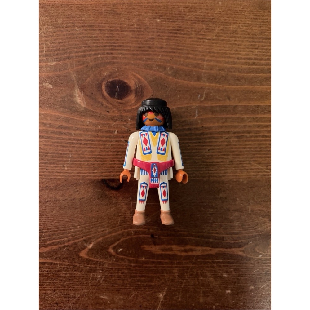PLAYMOBIL Native American Western Figure White Outfit Red Belt Black Hair
